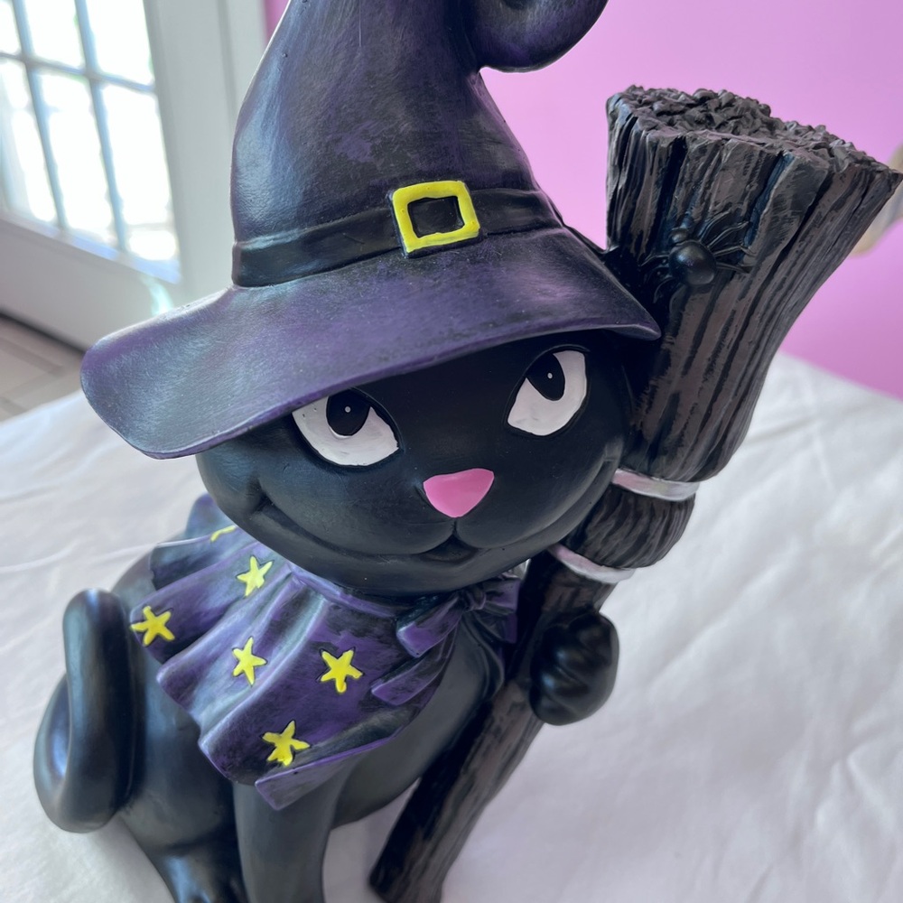 Charming Witch Cat Figurine - Black and Purple